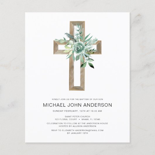 Sage Eucalyptus Baptisme Uitnodiging voor groen (Voorkant)