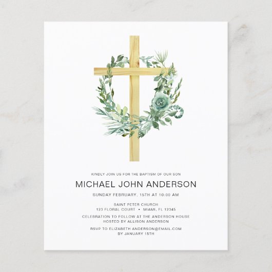 Sage Eucalyptus Baptisme Uitnodiging voor groen (Voorkant)