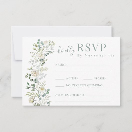 Sage Eucalyptus Bloementuin Bruiloft RSVP Kaarten (Voorkant)