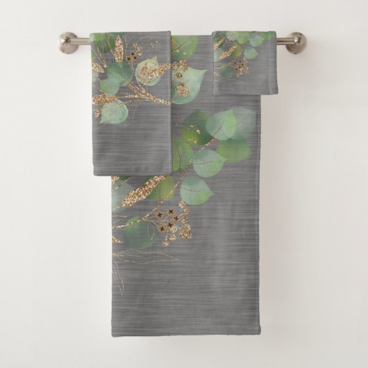 SAGE EUCALYPTUS BRUSHED METALLIC GRAY BATH BAD HANDDOEK (Insitu)