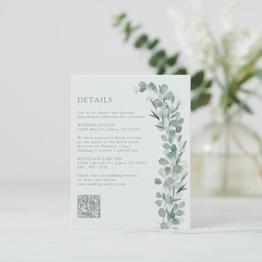 Sage Eucalyptus Details Informatiekaartje (Staand voorkant)