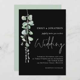 Sage Eucalyptus Elegant Script Black Wedding Kaart
