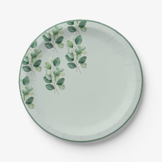 Sage Eucalyptus Elegant Trouwpapier Bord