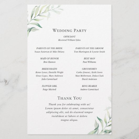 Sage Eucalyptus Elegant Wedding Programme (Achterkant)