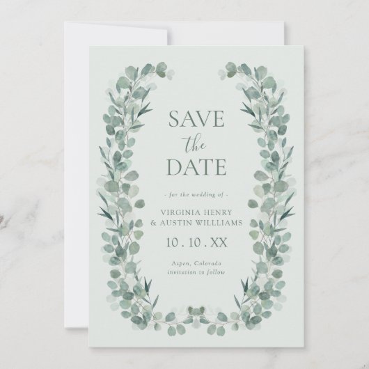 Sage Eucalyptus Foto De datum opslaan Save The Date (Voorkant)