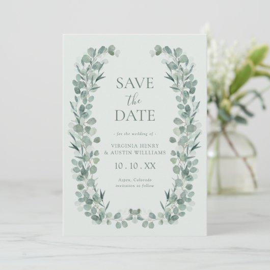 Sage Eucalyptus Foto De datum opslaan Save The Date (Staand voorkant)