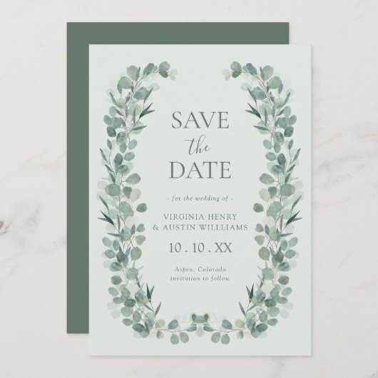Sage Eucalyptus Foto De datum opslaan Save The Date (Voorkant / Achterkant)