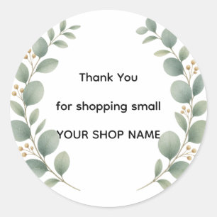 Sage Eucalyptus Kleine Zakelijke Dank U Pas Aangep Ronde Sticker