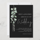 Sage Eucalyptus Modern Script Black Wedding Kaart (Voorkant)