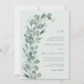 Sage Eucalyptus Monogrammed Bruiloft Kaart (Voorkant)