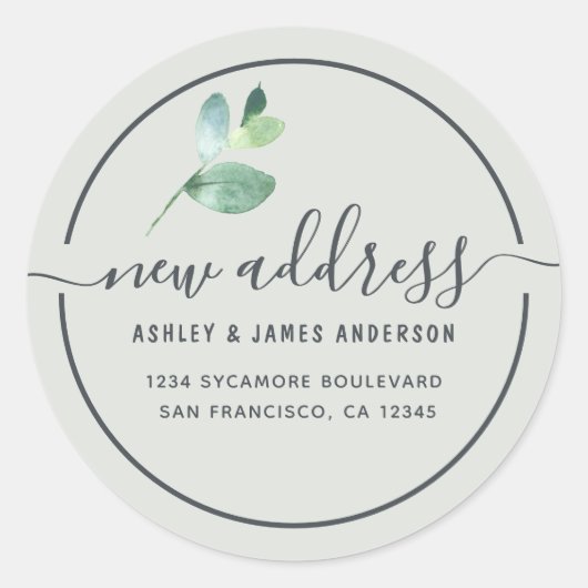 Sage Eucalyptus New Address Round Label (Voorkant)