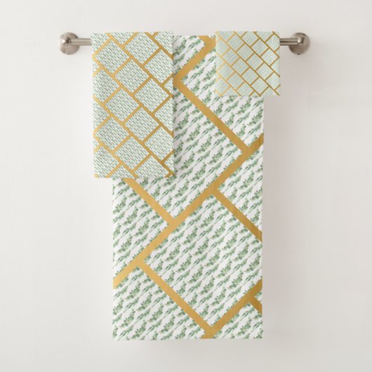 SAGE EUCALYPTUS PATROON BATHROOM TOWEL SET BAD HANDDOEK (Insitu)