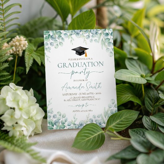 Sage Eucalyptus Rand Afstudeer Uitnodiging