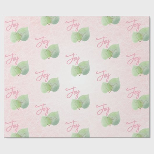 Sage Eucalyptus roze achtergrond Joy Script Cadeaupapier (Vlak)