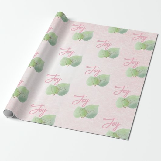 Sage Eucalyptus roze achtergrond Joy Script Cadeaupapier (Uitgerold)