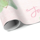 Sage Eucalyptus roze achtergrond Joy Script Cadeaupapier (Rol Hoek)