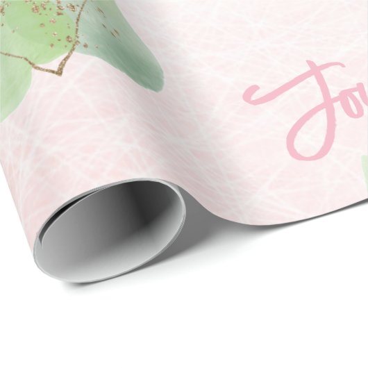 Sage Eucalyptus roze achtergrond Joy Script Cadeaupapier (Rol Hoek)