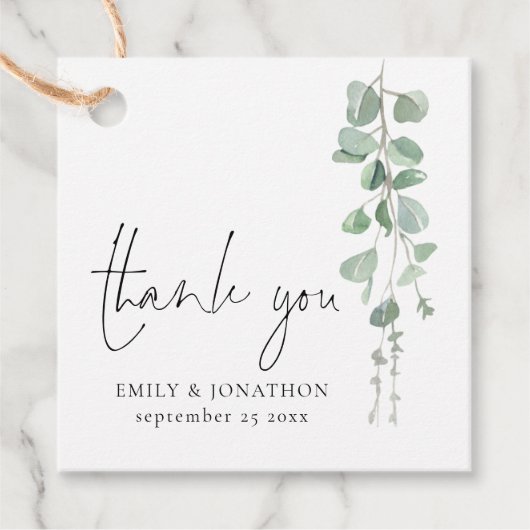 Sage Eucalyptus Script Namen Dankjewel Trouwen Bedankjes Labels (Voorkant)