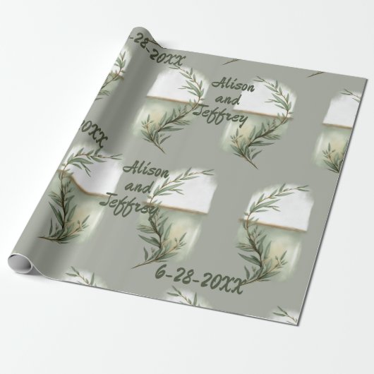 Sage Eucalyptus Sprig Persoonlijk Cadeaupapier (Uitgerold)