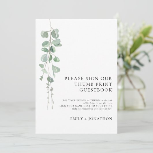 Sage Eucalyptus Thumbprint Gastenboek tekenkaart Kaart (Staand voorkant)