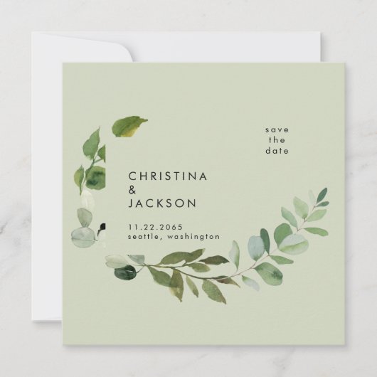 Sage Eucalyptus Wedding Save the Date (Voorkant)