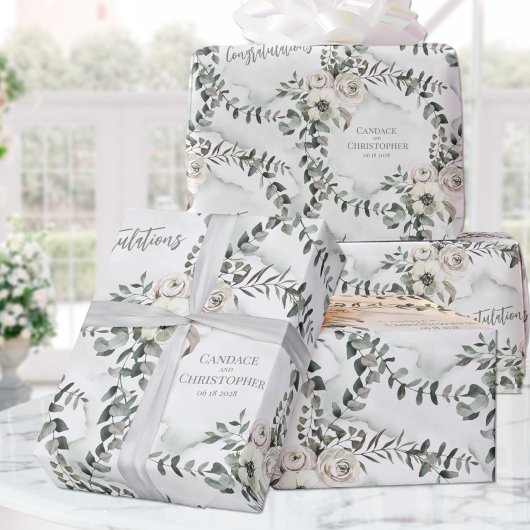 Sage Eucalyptus Wedding toevoegen Namen en felicit Cadeaupapier