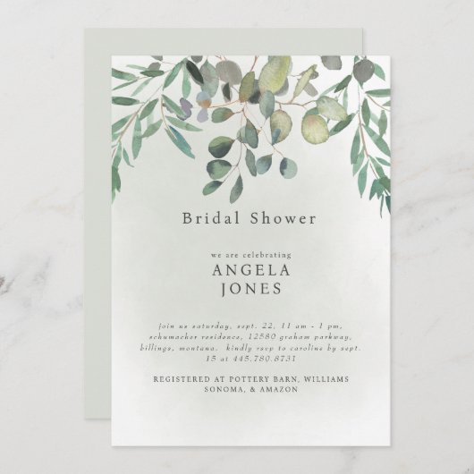 Sage Eucalyptus Wedding Vrijgezellenfeest Kaart (Voorkant / Achterkant)