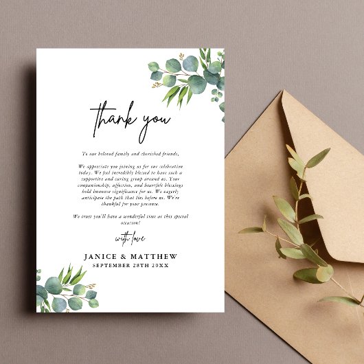 Sage Eucalyptus Woodland Wedding Bedankkaart