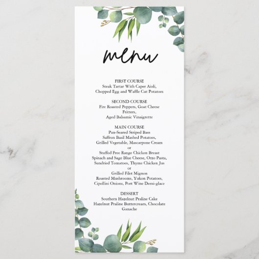 Sage Eucalyptus Woodland Wedding Menu (Voorkant)