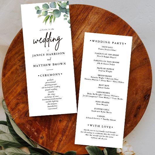 Sage Eucalyptus Woodland Wedding Programma