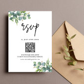 Sage Eucalyptus Woodland Wedding QR-code RSVP Kaartje