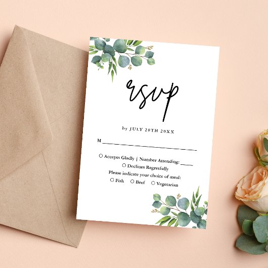 Sage Eucalyptus Woodland Wedding RSVP Kaartje