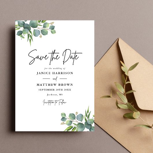 Sage Eucalyptus Woodland Wedding Save The Date