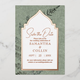 Sage Evergreen Fern Botanical Bewaar de datum Folie Uitnodiging
