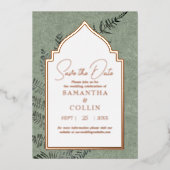 Sage Evergreen Fern Botanical Bewaar de datum Folie Uitnodiging (Voorkant)