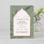 Sage Evergreen Fern Botanical Bewaar de datum Folie Uitnodiging (Staand Voorkant)