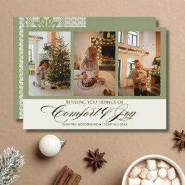 Sage Fair Isle Comfort en Joy Familie Foto Feestdagenkaart
