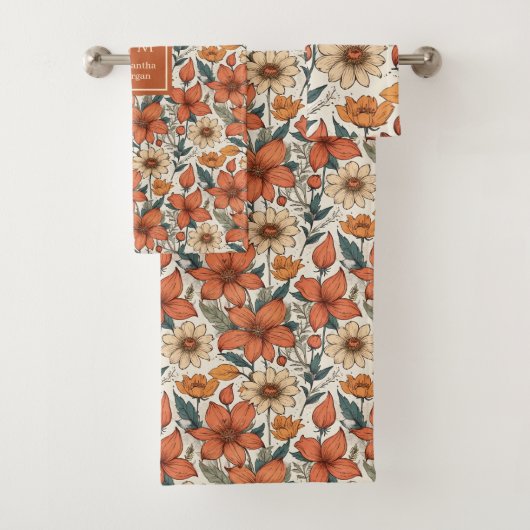 Sage Fall Florals Olive Terracotta Custom Towels Bad Handdoek (Insitu)