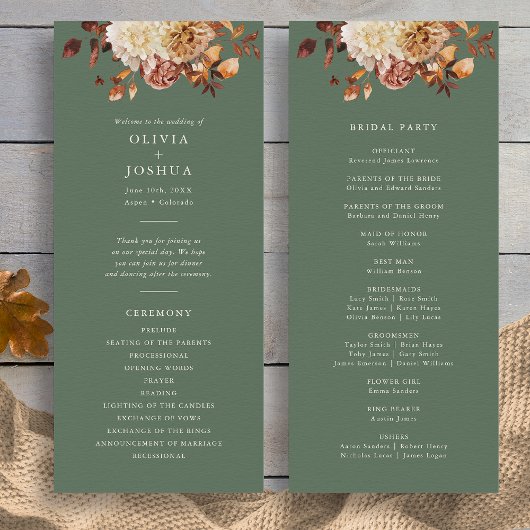 Sage Fall Wedding Programmakaart