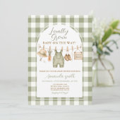 Sage Farm Gingham Lokale Babyborrel Kaart (Staand voorkant)