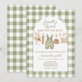 Sage Farm Gingham Lokale Babyborrel Kaart (Voorkant / Achterkant)