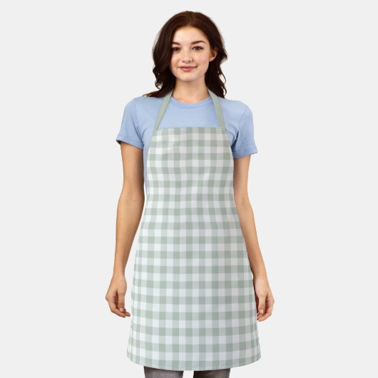 Sage Farmhouse Gingham Apron Schort (Gedragen)
