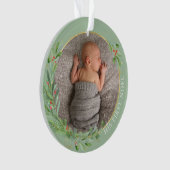 Sage "First Noel" Baby Foto van Kerstman Greenery Ornament (voorkant)
