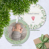 Sage "First Noel" Baby Foto van Kerstman Greenery Ornament