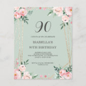 Sage Floral 90th Budget Verjaardag Uitnodiging (Voorkant)