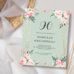 Sage Floral 90th Budget Verjaardag Uitnodiging<br><div class="desc">Op zoek naar een betaalbare en charmante uitnodiging voor uw aankomende 90ste verjaardag bash? Zoek niet verder dan onze salie bloemenpapier uitnodiging! Met een prachtig ontwerp met delicate blush roze bloemen op een salie groene achtergrond en een elegant lettertype, is deze aanpasbare uitnodiging zeker de perfecte toon voor uw viering....</div>