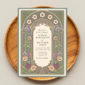 Sage Floral Art Nouveau Wedding Invitation Kaart
