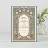 Sage Floral Art Nouveau Wedding Invitation Kaart (Staand voorkant)