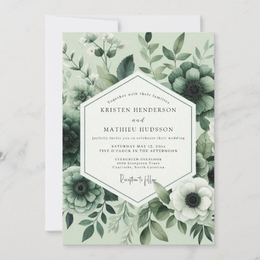 Sage Floral Bloom Bruiloft Kaart (Voorkant)