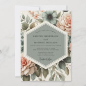 Sage Floral Bloom Romance Bruiloft Kaart (Voorkant)
